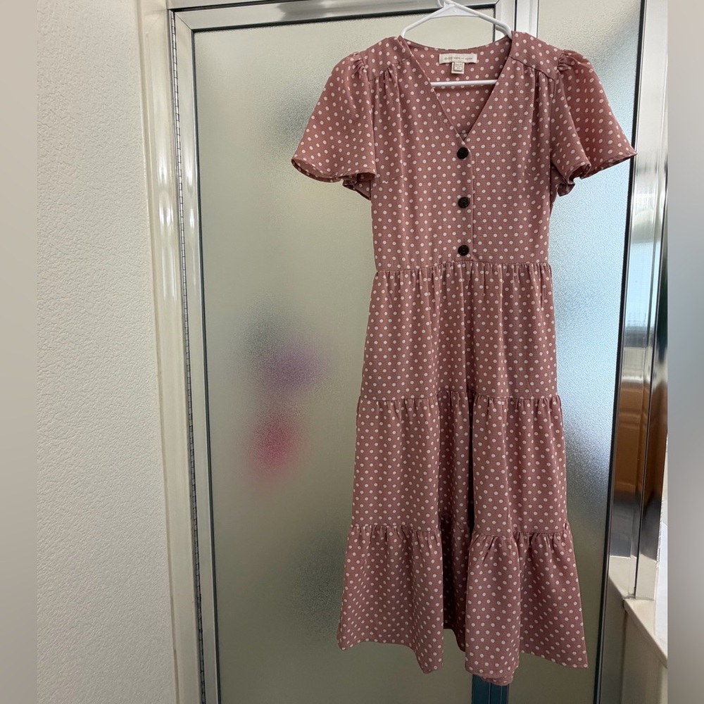 Monteau Dusty Rose Polka Dot Midi Dress